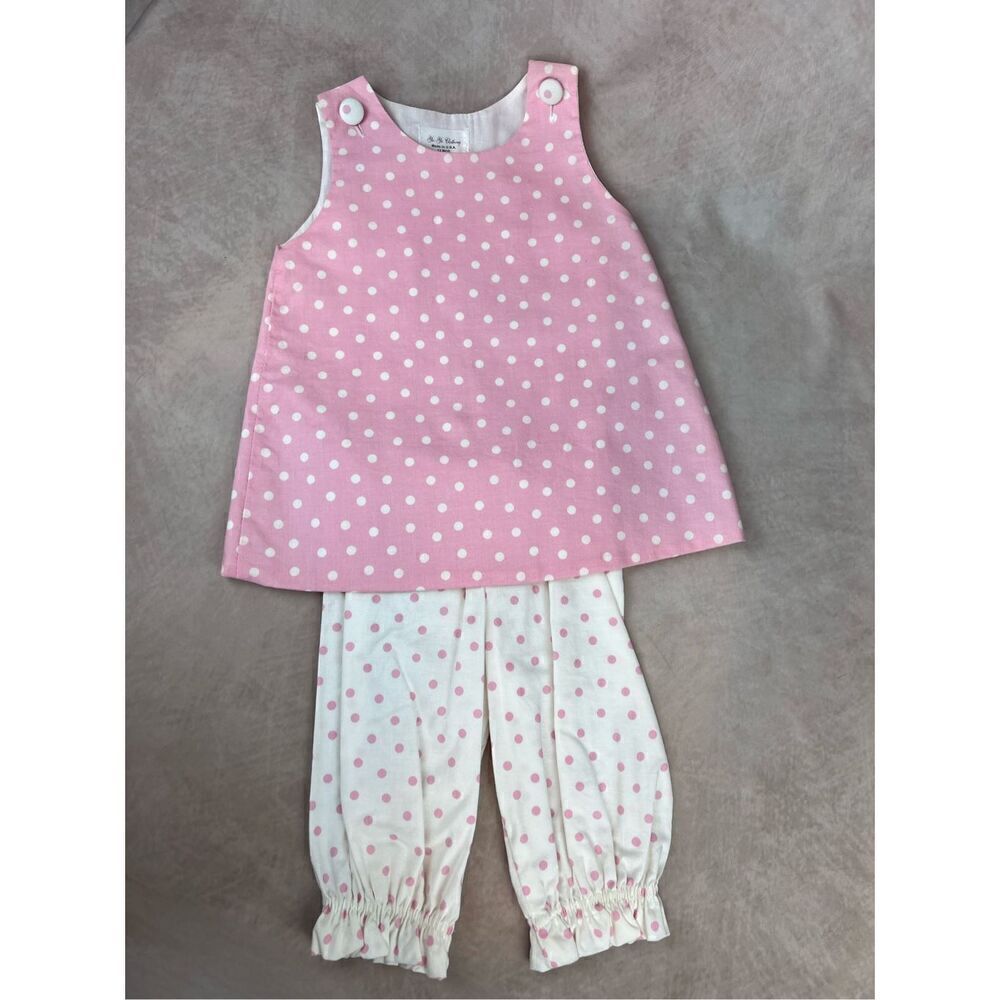 Vintage 90s Girls Pink Polkadot Outfit Set 12 Months